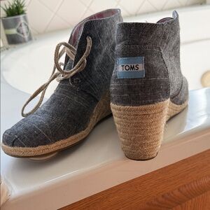 Toms Gray Denim Espadrille Wedge Ankle Boots